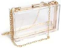 Clutch Bag Women Clear Purse Acrylic Clear Clutch Bag Shoulder Handbag With Removable Gold Chain Strap
