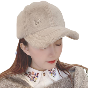 M Letter Rabbit Fur Velour Blended <b>Waterproof</b> 6-Panel <b>Cap</b> Unisex Autumn and Winter Plush Hat Sporty Formal Fashion Image Warm - Product Image 1