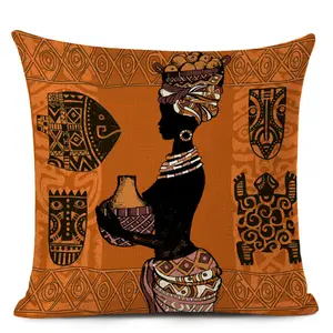 فتاة أفريقية وسادة ل أريكة/أريكة/مطبخ/سيارة ، ديكور المنزل القديم المرأة الأفريقية تشكل مع السلحفاة CottonLinen غطاء الوسادة