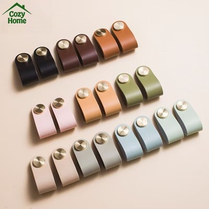 Poignée de porte décorative en cuir multicolore, poignée de meuble de cuisine en laiton massif, boutons de meuble, bouton de commode - Product Image 1