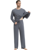 Ensemble de pyjama pour homme RTS, pyjama en viscose de bambou à manches longues et col en V avec pantalon, respirant, anti-humidité et doux comme du beurre