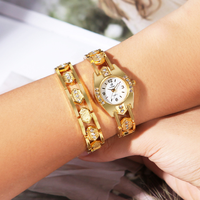 A-01010 Petal Four-leaf Clover Women Watch Bracelet Set Petal Ladies Watch Wrist Quartz Watch 2 Pieces Jewelry Set for Women