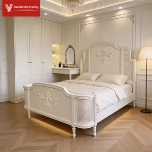 <span class=keywords><strong>Lit</strong></span> <span class=keywords><strong>double</strong></span> <span class=keywords><strong>en</strong></span> bois massif sculpté de style rétro français, pour chambre principale de villa, style campagnard américain, couleur crème, avec éléments <span class=keywords><strong>en</strong></span> <span class=keywords><strong>rotin</strong></span>, <span class=keywords><strong>lit</strong></span> de princesse - Product Image 1