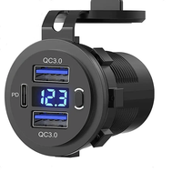 Cargador de Enchufe Profesional de 12V, PD 24W 4.8A, 3 Puertos, QC3.0, Carga Rápida para Teléfono Inteligente, USB-C, USB-A, Pantalla Digital de Voltaje, 12-24V