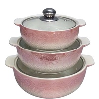 Ensemble de marmites à soupe en céramique plaquée colorée de luxe avec couvercle en verre et double anse gravée