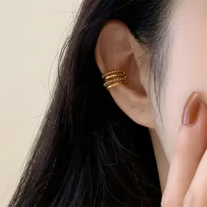 2023 Autumn Stainless Steel Unperforated Ear Clip Four Layers Of Steel Ring Waterproof Ear Hole Cuff Clip Earrings For Women