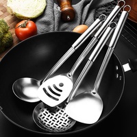 Ensemble de 4 Ustensiles de Cuisine en Acier Inoxydable 430: Louche, Écumoire et Spatule