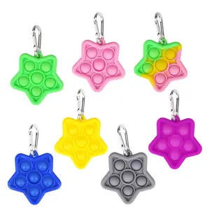 Silicone Solid Color Star Designed Push Bubble Sensory Fidget Toy Keychain Mini Stress Relief Finger Toys Key ring for Kids Teen