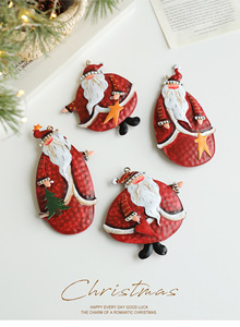 Ciondolo Babbo Natale in ferro, rosso, colorato, decorazione per albero di Natale retrò e invecchiata, oggetto decorativo. - Product Image 5