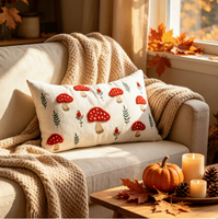 Housse de coussin rectangulaire en polyester style américain, broderie champignon feuille d'érable, 12x20 pouces
