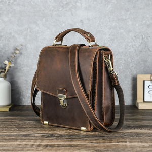 Bolso Mensajero de Cuero Crazy Horse Vintage para Hombre, Bolso Cruzado para el Trabajo, Viajes Diarios, con Múltiples Compartimentos, para Tablet de 8.3'' - Product Image 1
