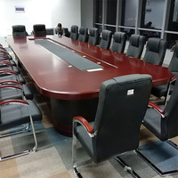 Table de conférence de luxe contemporaine en acajou, style Racetrack, avec incrustations en cuir, pour bureau