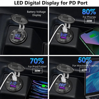 Nouveau chargeur de téléphone miniature pour voiture avec charge rapide PD et QC3.0, port USB Type-C, affichage de la tension, interrupteur marche/arrêt