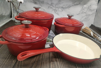 Poêle à double poignée écologique en fonte émaillée antiadhésive, compatible four et induction, lavable au lave-vaisselle, pour la cuisine domestique (lot de 4)