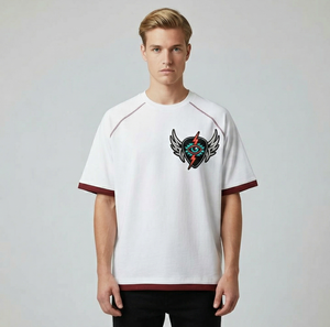 T-shirt personnalisé pour homme, style rock ethnique, 100 % coton, 200 g/m², manches courtes, jersey tricoté, décontracté, uni, avec bordure contrastée - Product Image 1