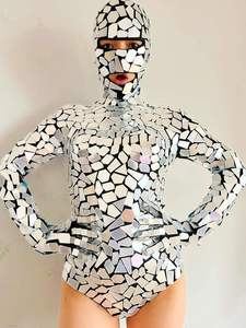 Nouveau bar fille haute fente une pièce Sexy <span class=keywords><strong>gros</strong></span> seins montrer taille Performance Costume paillettes miroir danse Costume argent - Product Image 4