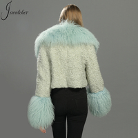 Veste élégante en fourrure de mouton naturelle, style court, col en fourrure d'agneau de luxe, manteau d'hiver épais en laine sur mesure pour femme
