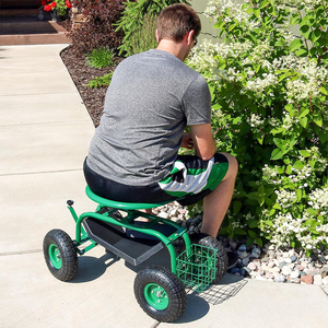 Carrito de Jardín Metálico Resistente con Asiento Giratorio, Bandeja para Herramientas y Cesta, 4 Ruedas para Jardinería y Cuidado del Césped - Product Image 6