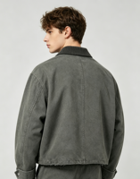 Blouson Bomber Homme Tendance 2027 – Veste de Travail Brodé Printemps Effet Vieilli 100% Coton avec Col en Velours Côtelé et Poches Cargo – Haut de Gamme