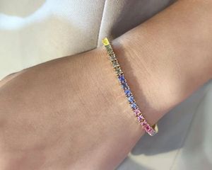 Xinfly Princess Cut and Emerald Cut Tennis <b>Bracelet</b> with Natural <b>Rainbow</b> Sapphire 18K Gold - Product Image 3