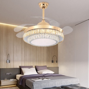 Lampu Kipas kristal mewah, lampu kipas langit-langit senyap frekuensi variabel kamar tidur, kipas tidak terlihat restoran ruang tamu - Product Image 1