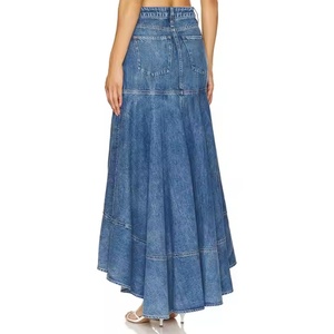 กระโปรงยีนส์ทรงไม่สมมาตรแบบมีชายระบายสำหรับผู้หญิง ชุดกระโปรง 2 ชิ้นสำหรับฤดูร้อน - Product Image 3