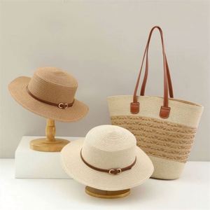 Wholesale <b>Flat</b> Top Straw <b>Hat</b> Fashion Women Large Capacity Tote Bag Seaside Vacation Tote Beach Shoulder Bag and Straw <b>Hats</b> Set - Product Image 4