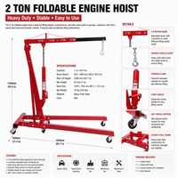 Pont élévateur hydraulique pliable 2 tonnes avec flèche réglable 4 positions en acier rouge pour garage