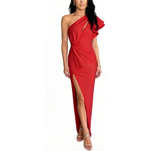 Vestido Maxi de un Solo Hombro con Volantes para Mujer, Vestido Ajustado con Abertura Frontal para Eventos Formales y de Noche - Product Image 1