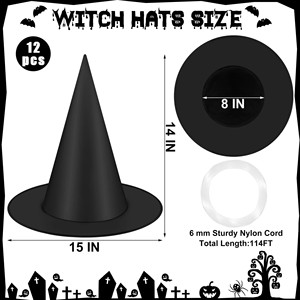 YACHEN - Juego <span class=keywords><strong>de</strong></span> 12 Sombreros <span class=keywords><strong>de</strong></span> <span class=keywords><strong>Bruja</strong></span> Reutilizables para Halloween, Sombreros <span class=keywords><strong>de</strong></span> Mago Negros Colgantes <span class=keywords><strong>con</strong></span> Hilo <span class=keywords><strong>de</strong></span> Pescar para Decoración <span class=keywords><strong>de</strong></span> Fiestas - Product Image 2