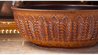 Gran oferta, lavabo de arte con patrón en relieve, lavabo redondo, baño, WC, lavabo, encimera marrón, lavabo de cerámica para jardín, proyecto de Hotel