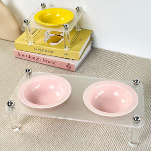 Grosir mangkuk kucing pola padat ramah lingkungan, mangkuk kucing dua ketinggian bergaya dengan dudukan akrilik untuk air makanan - Product Image 5