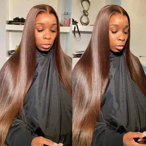 Glatte Braune 13x6 HD Full Lace Front Echthaar-Perücken für Damen, Qualität #4 Schokoladenbraun 13x4 HD Lace Frontal Perücke aus Echthaar - Product Image 2