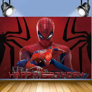 Super Held Spiderman Thema Verjaardag Achtergrond Jongen Spinnenweb Rode Achtergrond Voor Cosplay Party Vinyl Fotografie Achtergrond Kk054