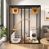 Villa pour chat extra-large en bois massif avec vitrine en verre trempé, cage d'élevage intérieure, mobilier de luxe pour animalerie