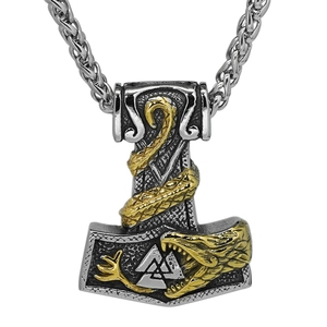MECYLIFE Collier marteau de Thor nordique Pendentif serpent collier Viking en acier inoxydable pour hommes - Product Image 1