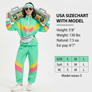 Conjunto Deportivo de Chaqueta y Pantalones con Bloques de Color Verde Neón de los Años 80 para Hombre y Mujer, Disfraz de Hip Hop - Product Image 5