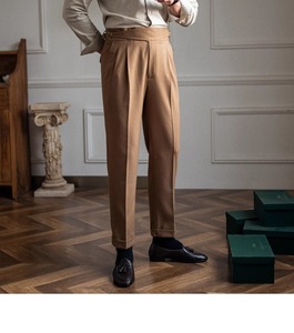 <span class=keywords><strong>Pantalon</strong></span> plissé taille haute britannique vintage personnalisé OEM, anti-plis, coupe droite, formel et décontracté, pour le quotidien et les affaires - Product Image 5