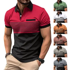 2024 ilkbahar yaz yeni erkek ince rahat Polo GÖMLEK göğüs düğmesi baskılı çizgili renk eşleştirme erkek t-shirtü T-shirt