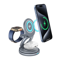 Penjualan laris Qi2 pengisi daya nirkabel magnetik 3-in-1 desain dapat dilipat pengisian daya cepat untuk Desktop