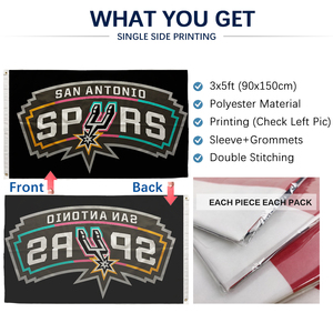 Consegna Rapida <span class=keywords><strong>Bandiere</strong></span> dei San Antonio Spurs 3x5ft <span class=keywords><strong>Stampa</strong></span> Digitale su Un Lato - Product Image 2