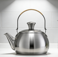 Tetera de Acero Inoxidable con Diseño Zen Asiático y Asa de Ratán, Compatible con Gas e Inducción para Hervir Agua