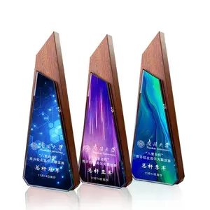 Yeni tasarım kristal boş kayın ahşap ödülleri kristal ödüller hatıra ahşap plaket ödül ödülü