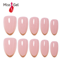 32 faux ongles souples en ABS rose poudré, forme amande, à presser, avec micro French rose doré, couvrance totale, OEM ODM, ongles artificiels