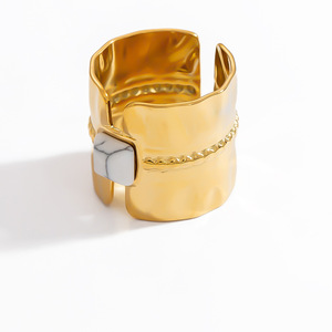 European Style Gold Plated <b>Titanium</b> Steel Open <b>Ring</b> Geometric Shape Bezel Setting Women's Jewelry Gift Fashion <b>Rings</b> - Product Image 5