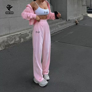 F5169 ensemble deux pièces pour femmes vêtements pour femmes haut court en velours et pantalon à jambes larges ensemble Y2k décontracté Streetwear survêtement pour femmes - Product Image 1