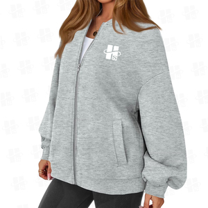 Vente en gros de sweat-shirts surdimensionnés pour femmes avec fermeture éclair, logo brodé personnalisé, épaules tombantes, en polaire, veste à fermeture éclair intégrale, vêtements d'automne - Product Image 4