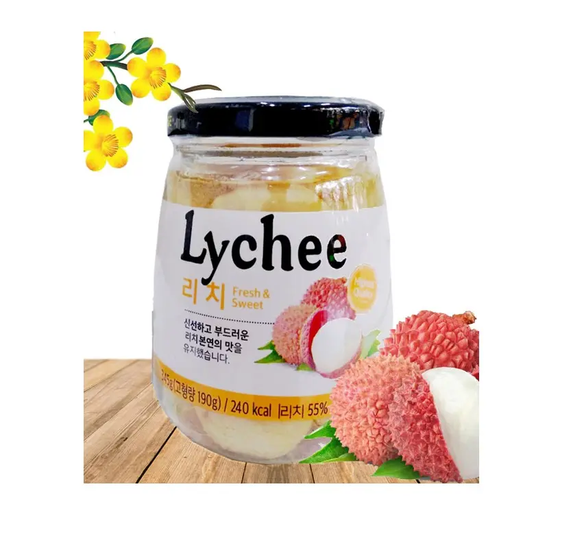 345g Glass Bottle Lychee In Syrup 100% Pure Fresh Fruit Good Price Delicious Taste OEM Service Hot Brand Manufacturer