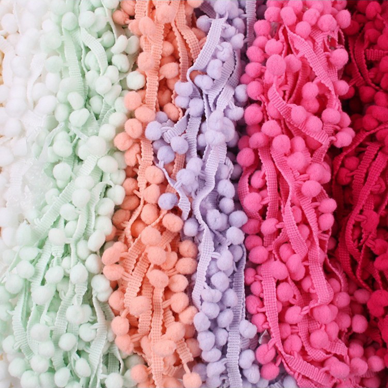 Bán Buôn 100% Nylon Pom Pom Trim Bóng Ren Đầy Màu Sắc Ngọc Trai Nhỏ Pompom Fringe Ribbon 10Mm Cho Hàng May Mặc Thủ Công Phụ Kiện