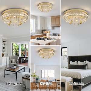 美国库存 52W 50cm 宽度 表面安装式定制水晶吊灯 三色 LED 吸顶灯，不锈钢材质 110V IP20 - Product Image 3